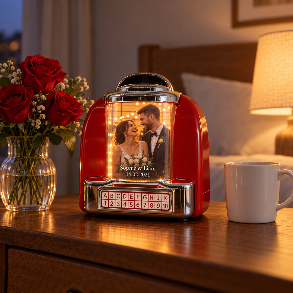 Jukette anniversary gift on a nightstand